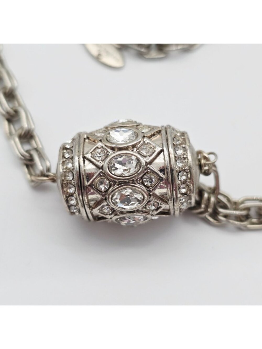 Ann Taylor Silver-Tone Necklace Rhinestone-Encrusted Barrel Pendant 16" Drop - Picture 4 of 9